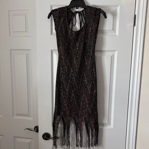 Chic Black and Gold Fringe Mini Dress